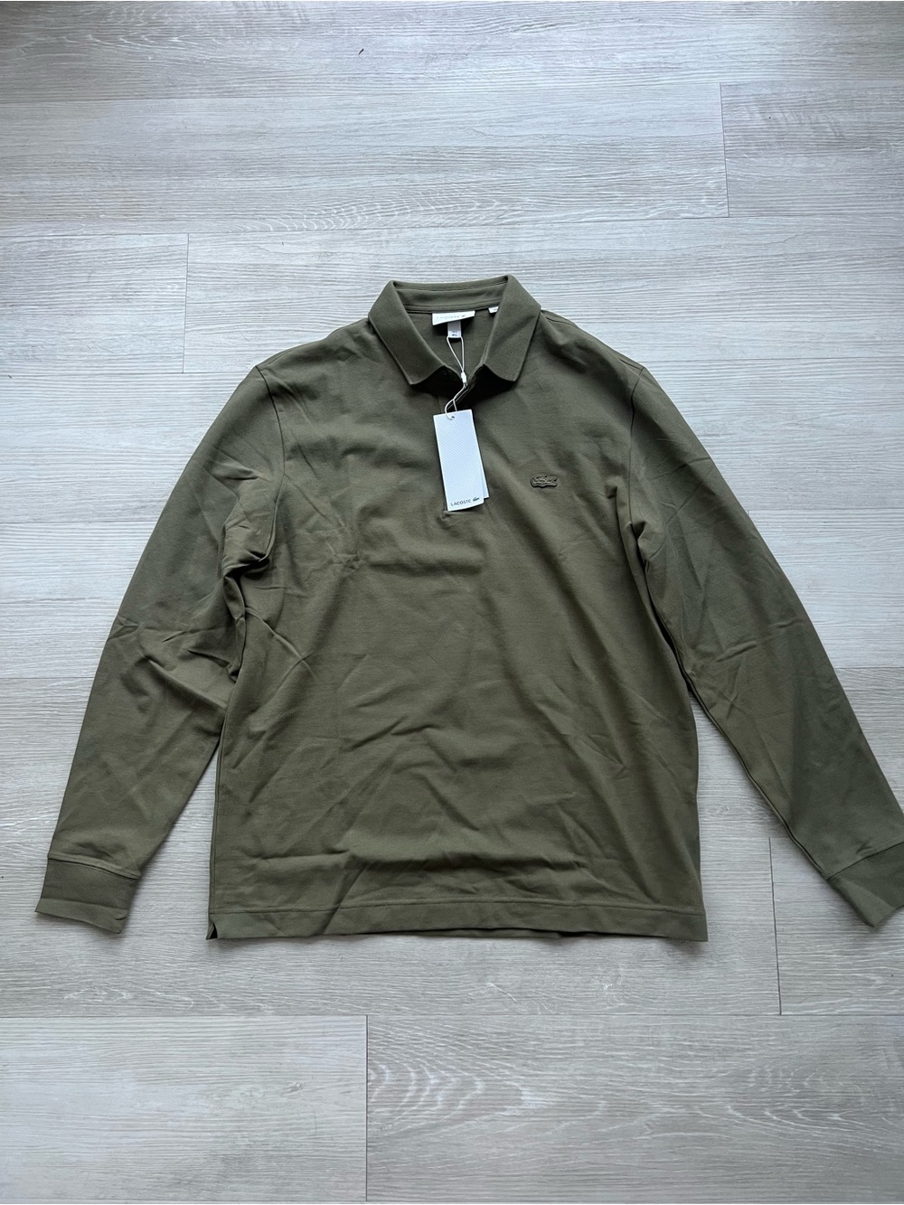 Lacoste Long Sleeve Polo Shirt Khaki Green Regular Fit Size Large NWT
